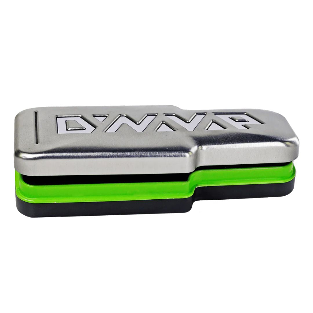 Metallic dYNAVAP with green and black accents on a white background